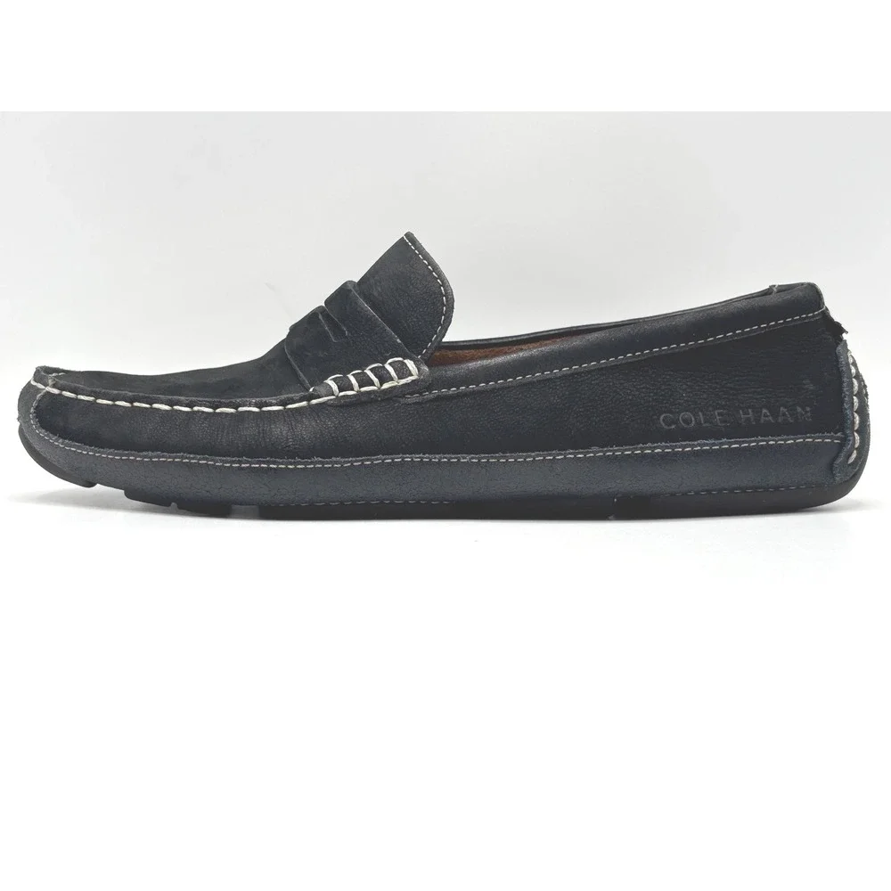 Cole Haan Grant Canoe Penny Loafers Navy Blue Nubuck Driving Mocs Mens 10.5 M